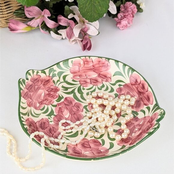 Hand-Painted Pink Floral Ceramic Dish Vintage Pink Roses 7.5" Round Ceramic Tray - Picture 1 of 10